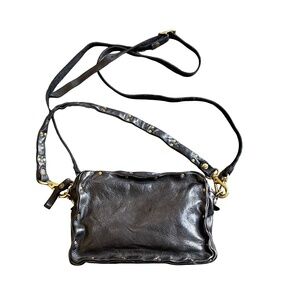 Campomaggi Rectangle Bag with Gold Toned Rivets in Nero